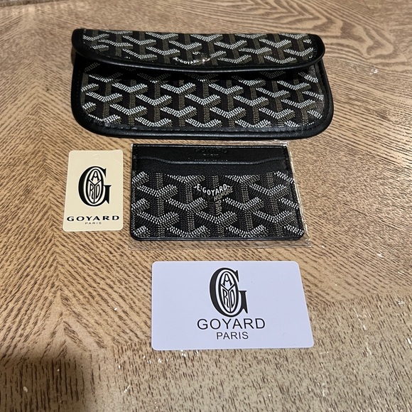 Lot of 2 Goyard Monochrome Patterned flat snap Pouch and credit card wallet